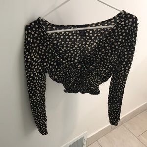 Black cropped long sleeve with flowers